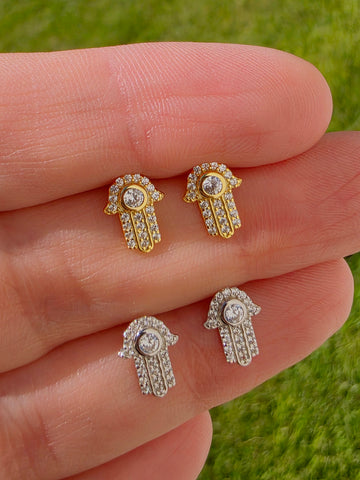 .925 sterling silver hamsa hand stud earrings