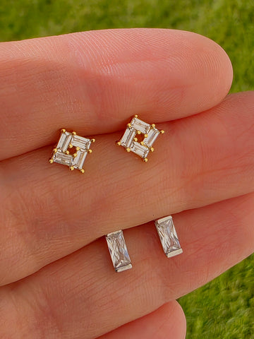 .925 sterling silver square and rectangle stud earrings