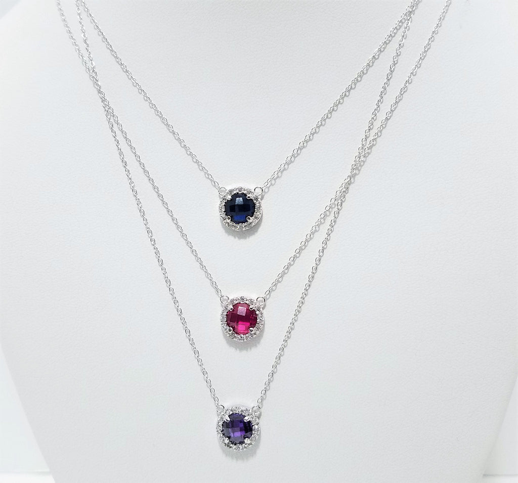 .925 Sterling Silver necklace with color crystal pendant
