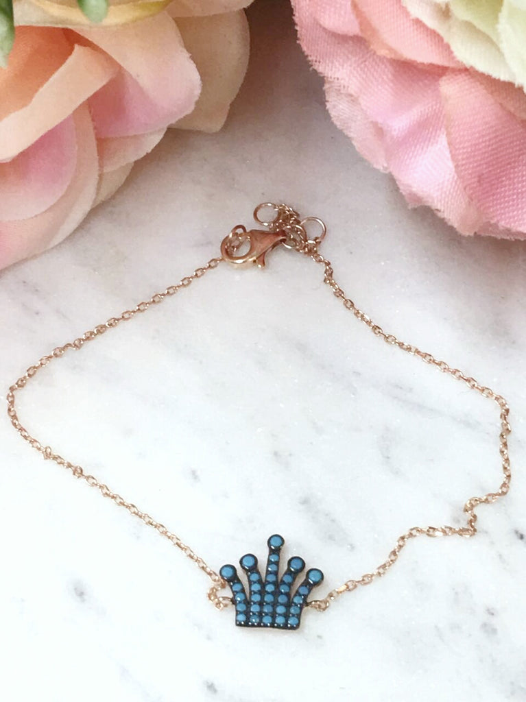 .925 Sterling Silver rose gold Crown with Turquoise bracelet