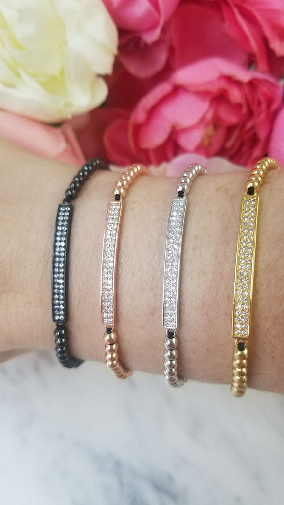 .925 Sterling Silver CZ plaque bracelet