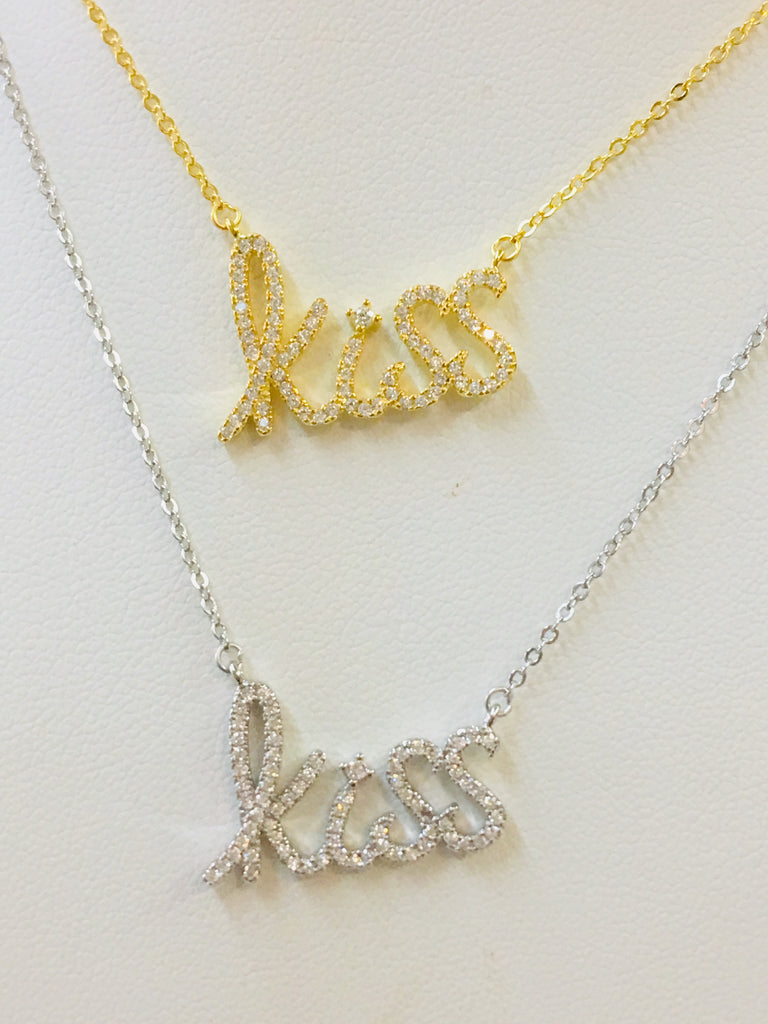 .925 Sterling Silver KISS Necklace