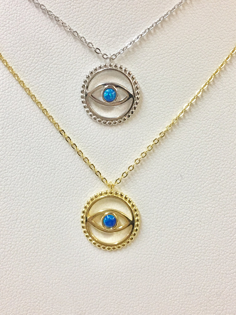 .925 Sterling Silver Oval Evil Eye Necklace
