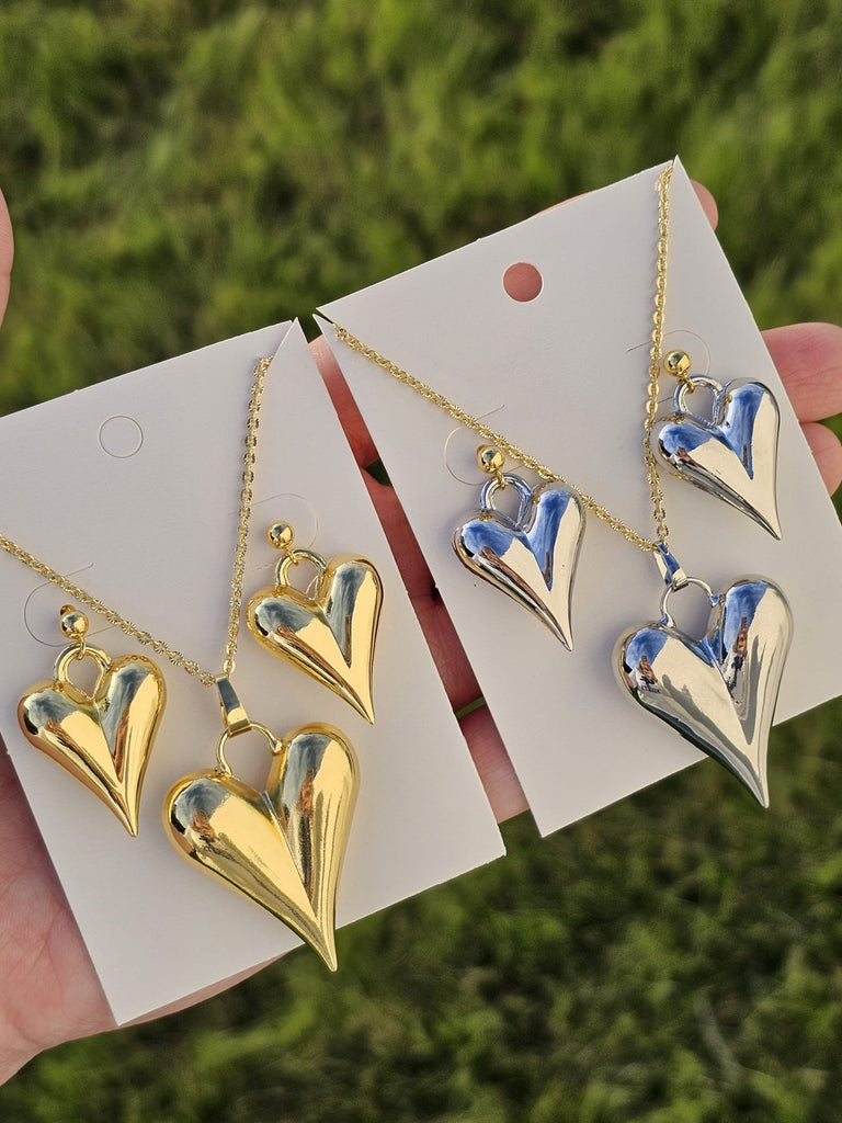 18k gold plated heart necklaces set