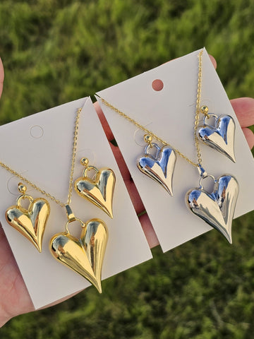 18k gold plated heart necklaces set