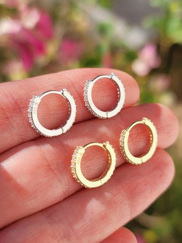 .925 Sterling silver and CZ 10mm hoop earrings