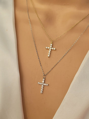 .925 Sterling silver and CZ cross necklace