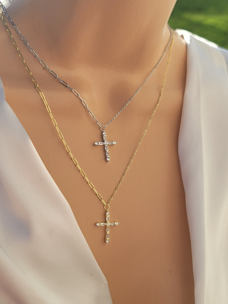 .925 sterling silver cz cross necklaces