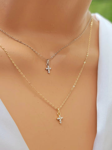 .925 sterling silver dainty cz cross necklaces