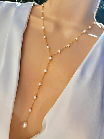 .925 Sterling silver freshwater pearl lariat 21 in necklace