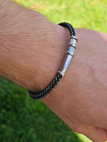 Stainless steel leather men's bracelet