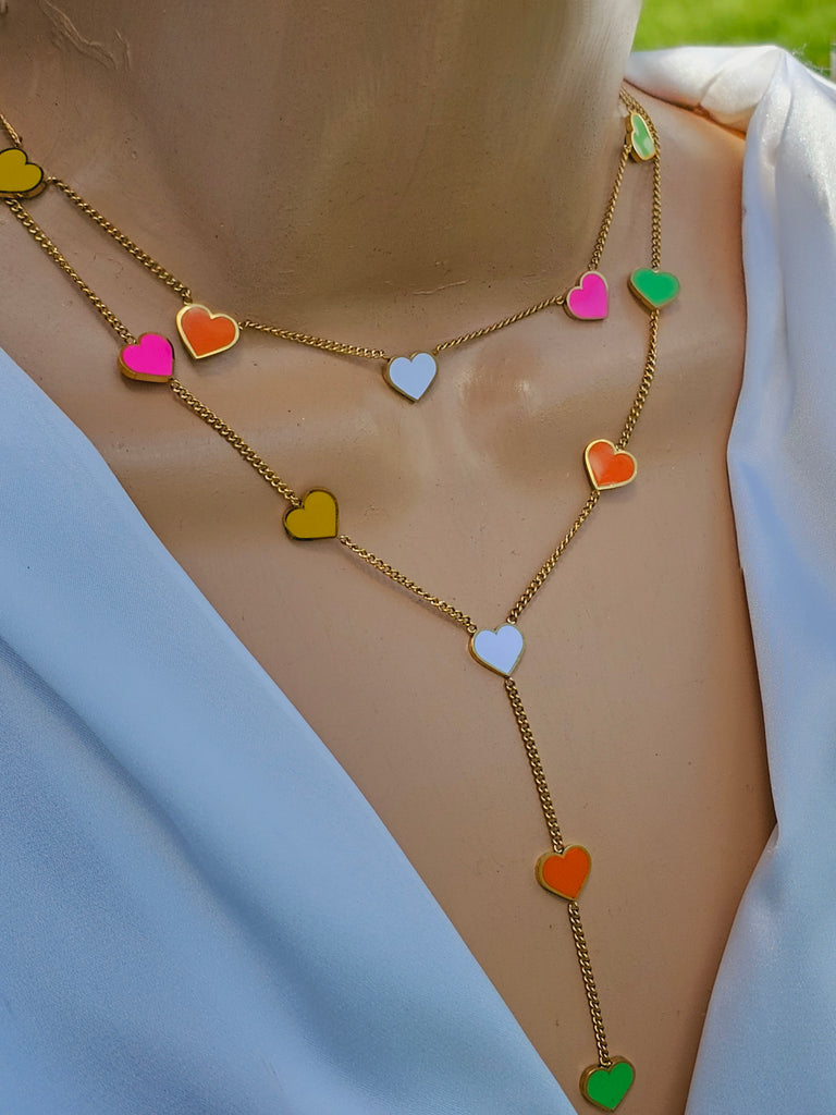 Stainless steel multicolor heart necklace set