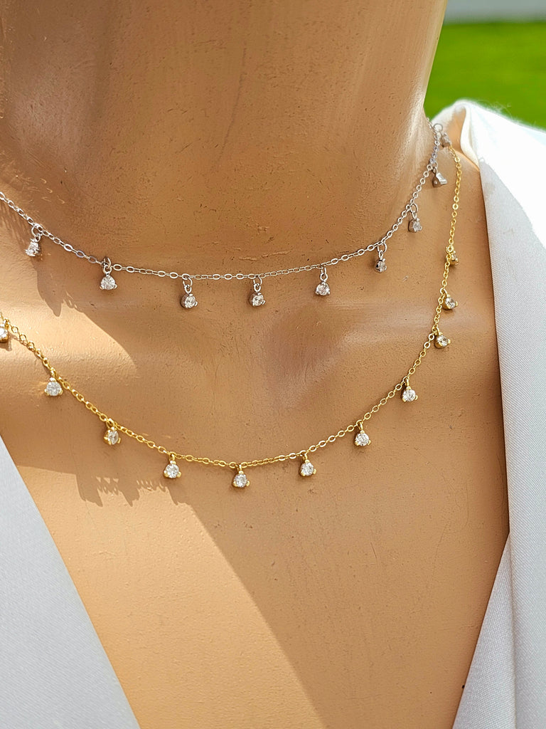 .925 sterling silver dangling cz ajustable necklace/choker