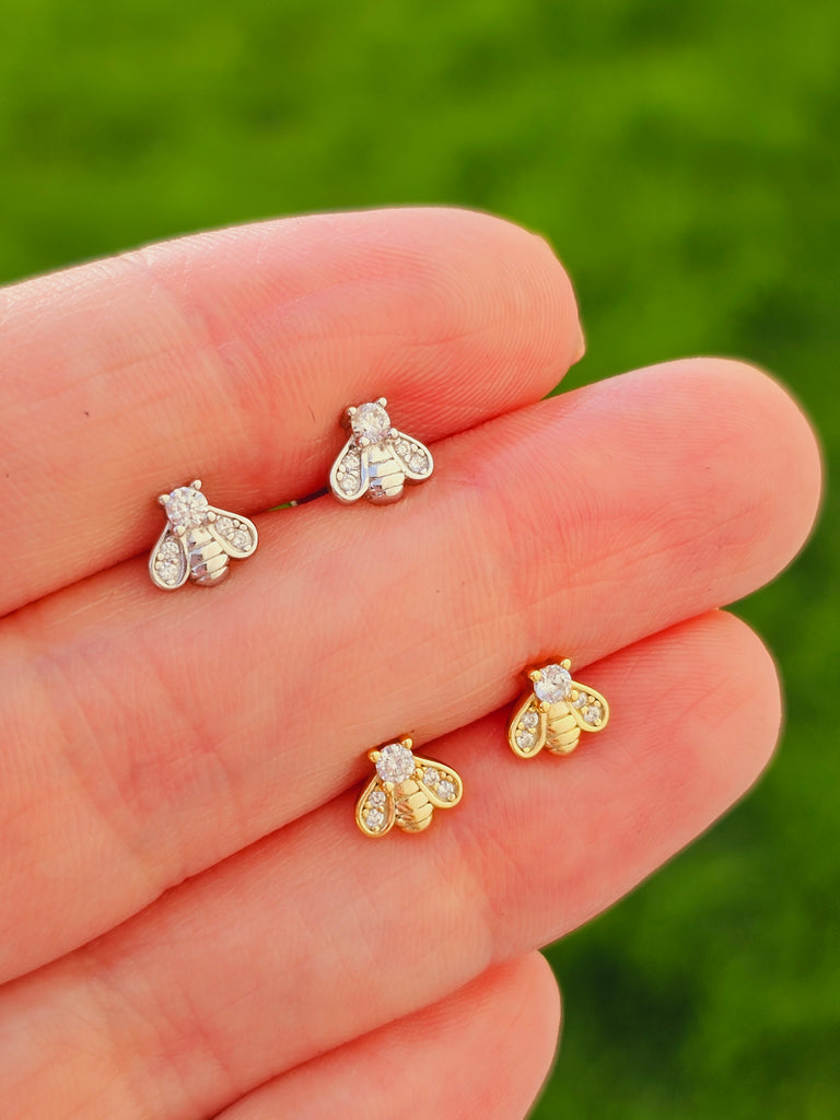 .925 sterling silver mini bee earrings