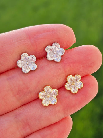 .925 sterling silver cz flower earrings
