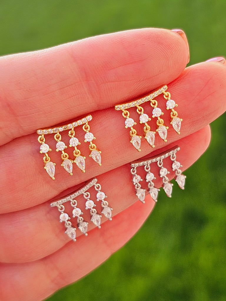 .925 sterling silver dangling cz earrings