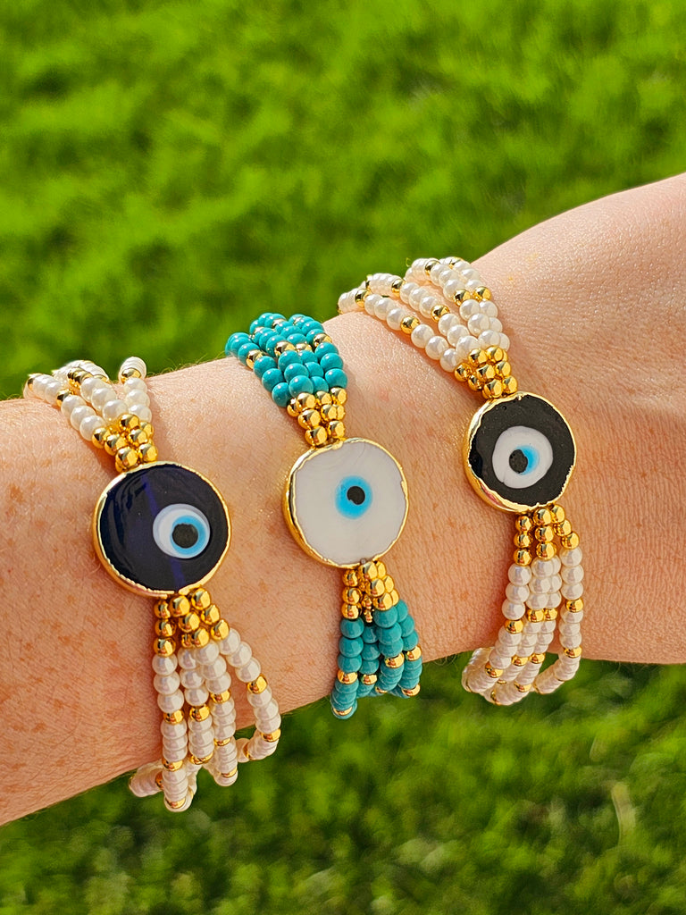 18k real gold plated evil eye seed bead bracelets