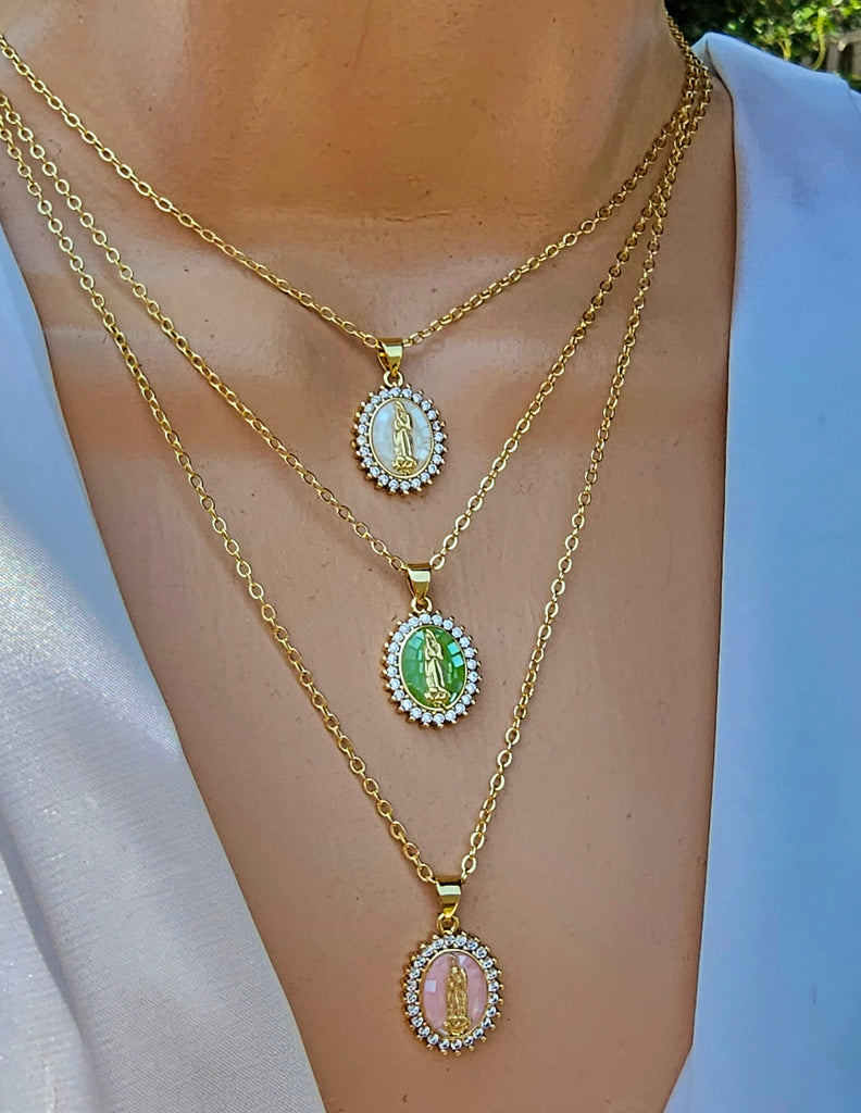 18k real gold plated and cz Lady of Guadalupe necklaces