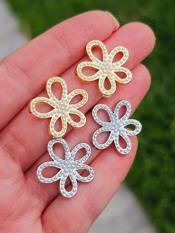 18k real gold plated flower pearl earrings