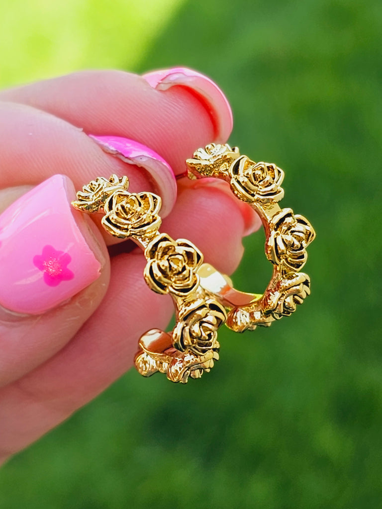 18k real gold plated flower earrings