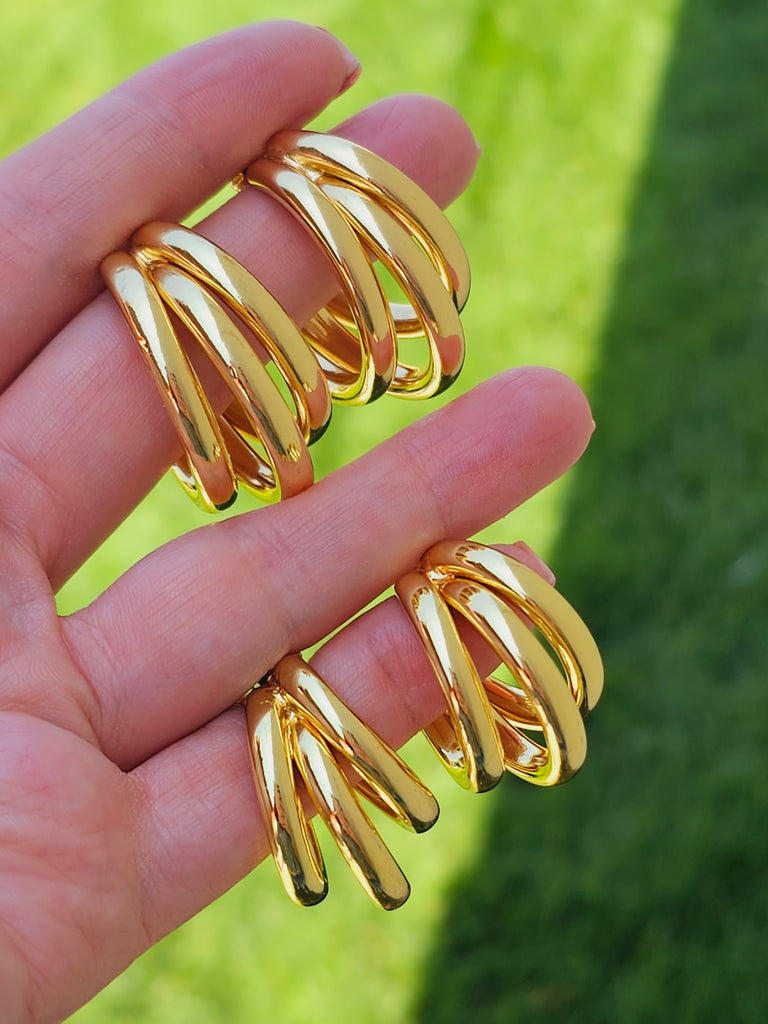 18k real gold plated 3 row hoop earrings