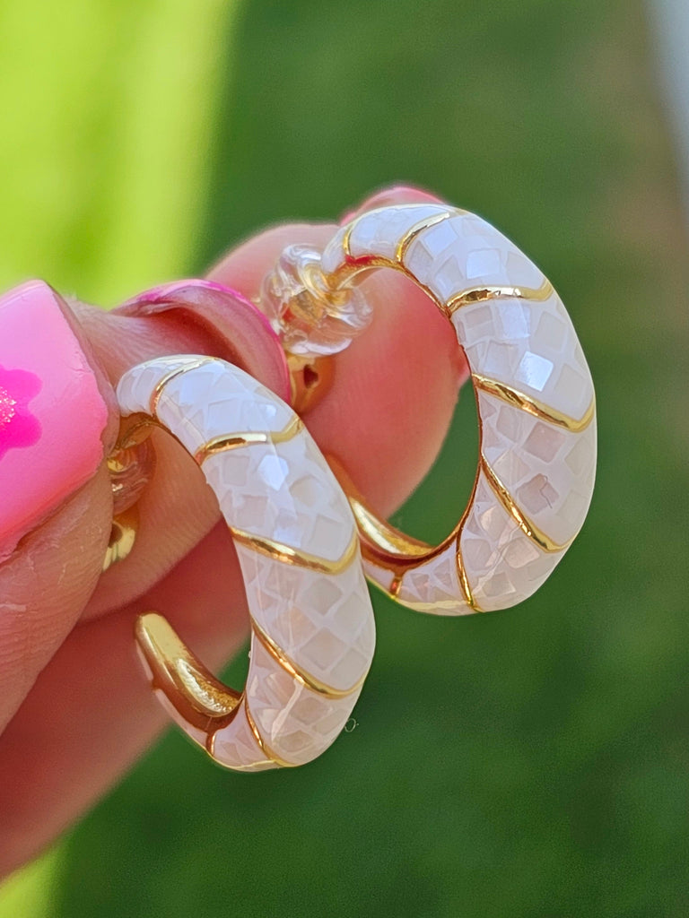 18k real gold plated white seashell earrings