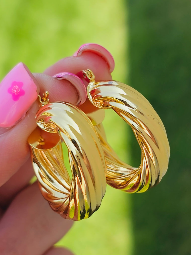 18k real gold plated twisted hoop earrings