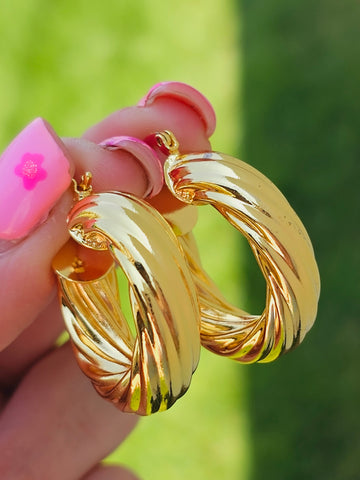 18k real gold plated twisted hoop earrings