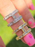 18k real gold plated baguette cz rings