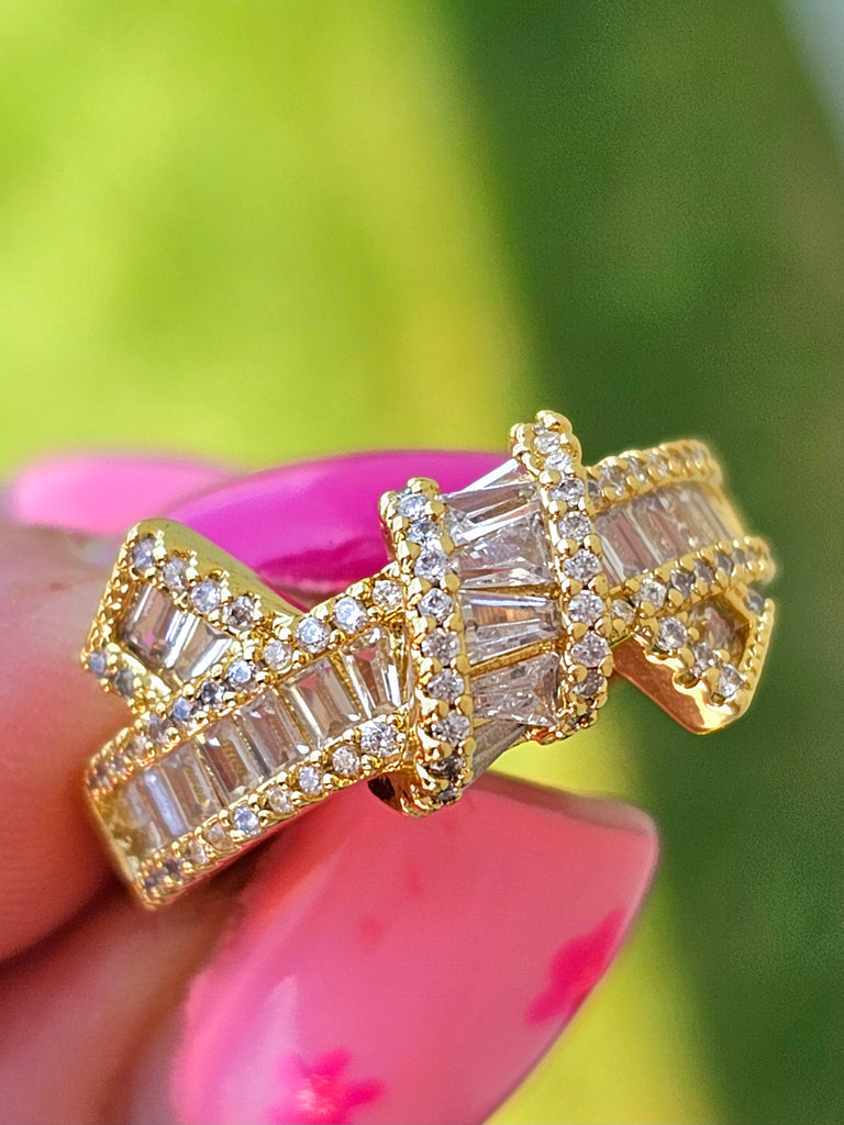 18k real gold plated cz twisted rings