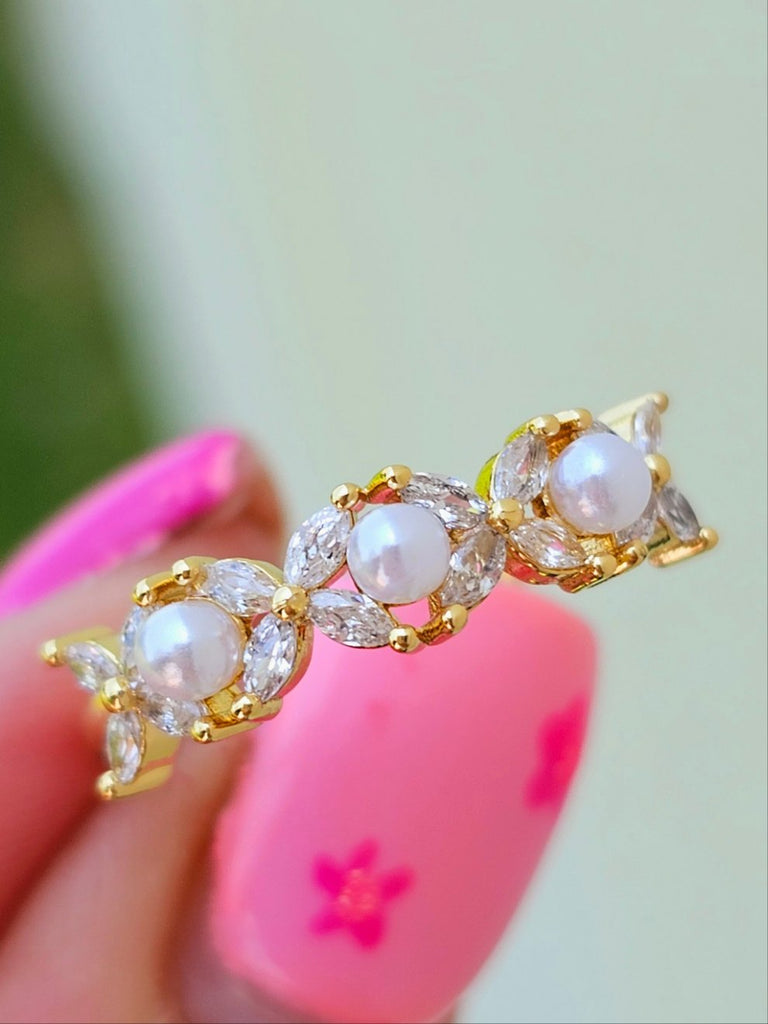 18k real gold plated adjustable pearl rings