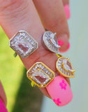 18k real gold plated square and tear drop crystal rings