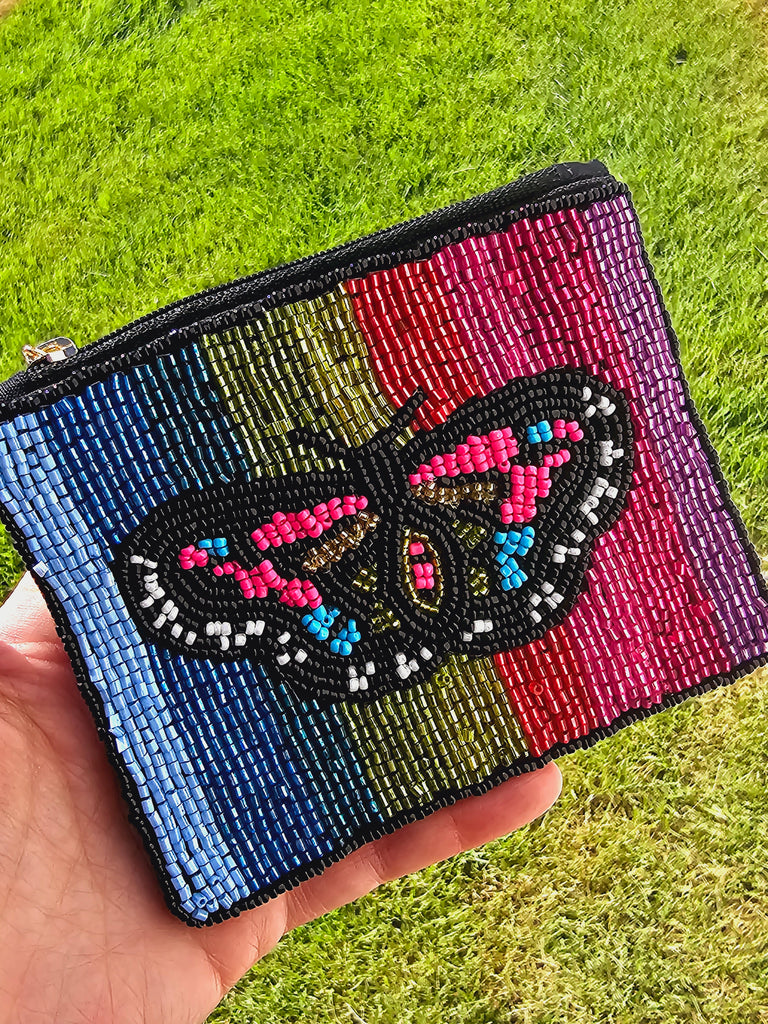 Fashion butterfly seed bead coin purse