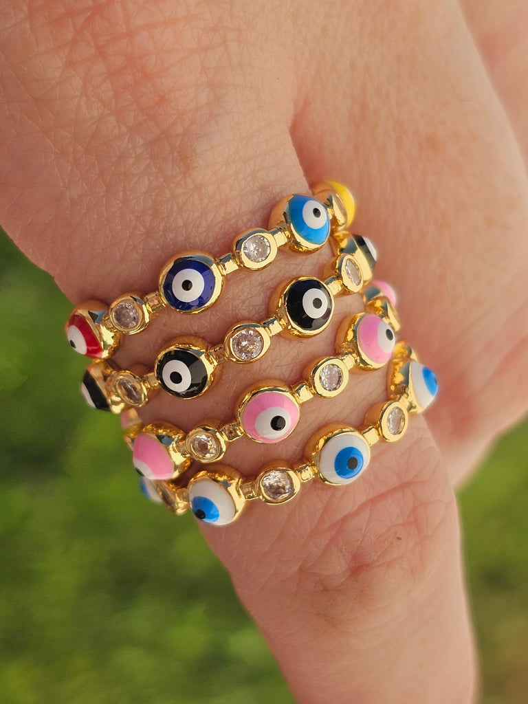 18k real gold plated evil eye and cz rings