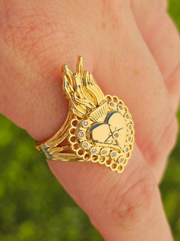 18k real gold plated sacred heart rings