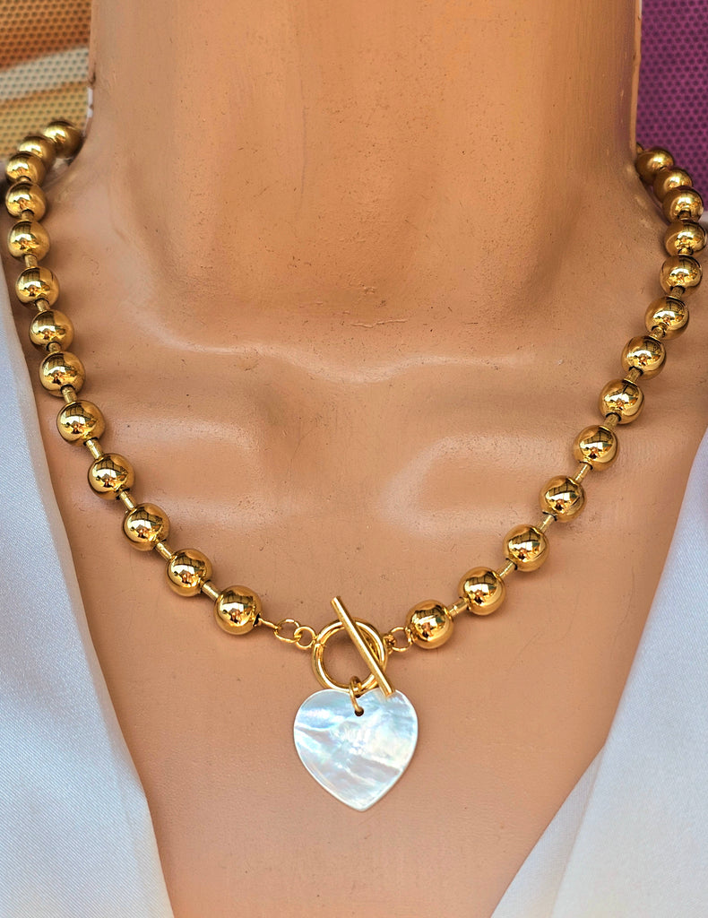 18k real gold plated gold balls and shell heart necklaces