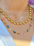 18k real gold plated multicolor evil eye and 8mm ball necklaces
