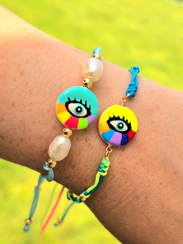 18k real gold plated handmade multicolor evil eye bracelets