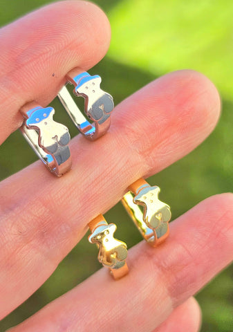 .925 sterling silver bear hoop earrings