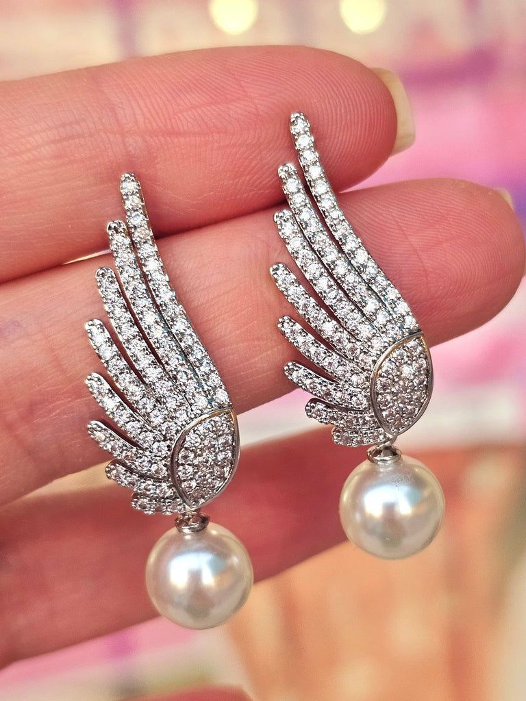 18k gold plated wing and pearl earrings