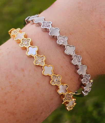 Stainless steel and CZ seashell clover bracelets