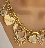 18k gold plated and zirconias dangling hearts necklace