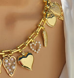 18k gold plated and zirconias dangling hearts necklace