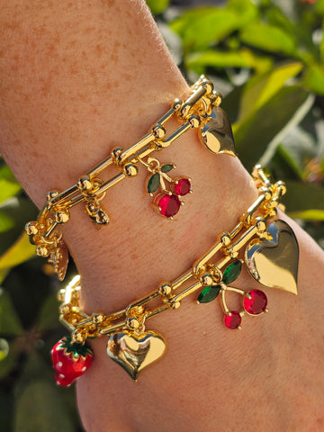 18k gold plated cherry and strawberry bracelets