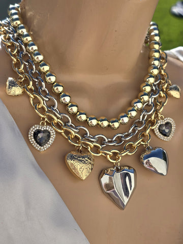 18k gold plated combination hearts necklaces