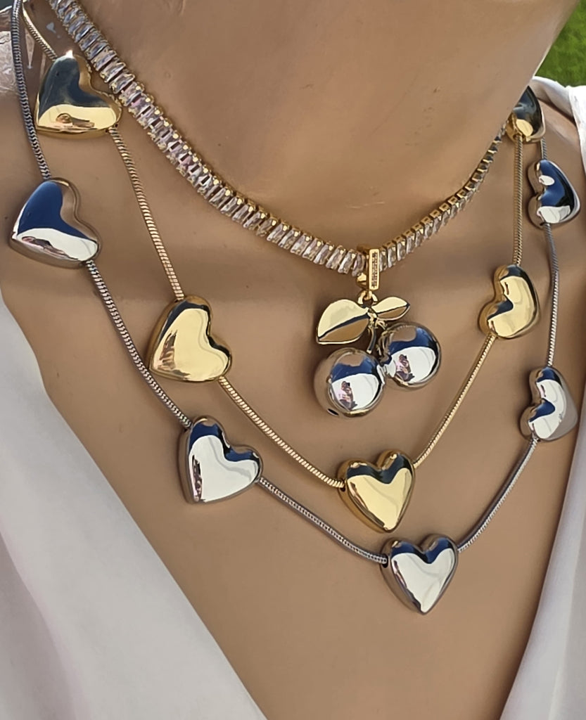 18k gold plated hearts and cherry necklaces