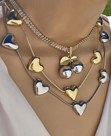 18k gold plated hearts and cherry necklaces