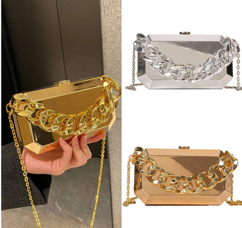 Fashion metalic rectangular color handbag
