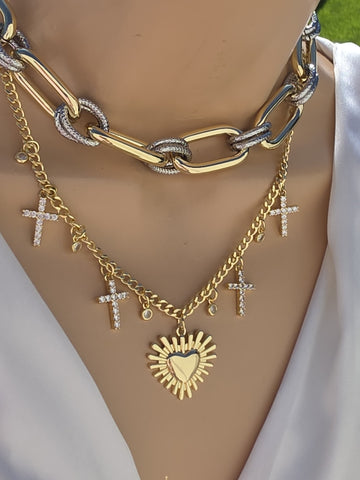 18k gold plated combination chain and sacred heart necklaces