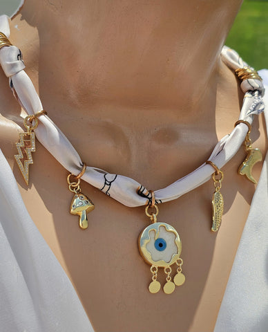 18k gold plated Evil eye scarf charm necklaces